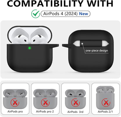 Ljusmicker for AirPods 4 Case 2024 with Cleaner Kit,Soft Silicone Protective Cover for Apple AirPods 4th Generation Cases for Women Men,Compatible with AirPod 4 Case Accessories with Keychain-Black