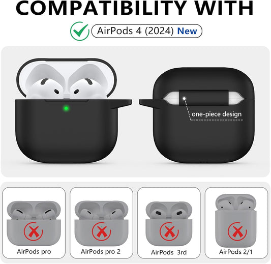 Ljusmicker for AirPods 4 Case 2024 with Cleaner Kit,Soft Silicone Protective Cover for Apple AirPods 4th Generation Cases for Women Men,Compatible with AirPod 4 Case Accessories with Keychain-Black