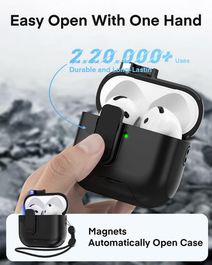 Maxjoy for AirPods 4 Case with Lock, AirPods 4th Generation Case Cover with Cleaner Kit Shockproof AirPod Gen 4 Protective Cases with Keychain Compatible with Apple AirPods4 2024, Black
