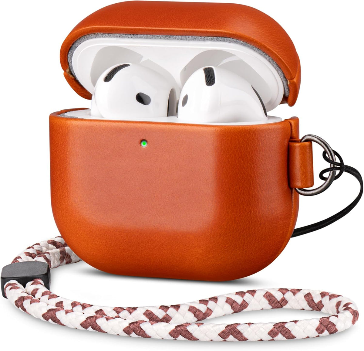 Maogoam Leather Case for AirPods 4 with D Clip Hand Strap, Genuine Veg-Tanned Leather Cover Compatible with AirPods 4th Gen 2024, Patina Finish, Wireless Charging for Stylish Professionals, Orange