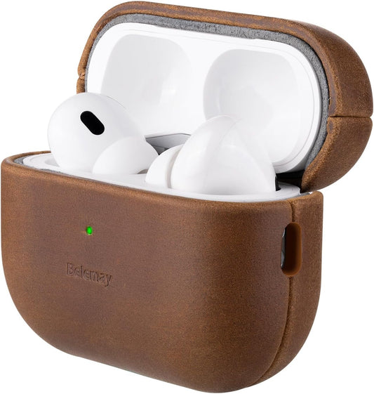 Belemay Handcrafted Crazy Horse Leather Case for AirPods Pro 3rd Gen (2025), Vintage Aesthetic, Two-Tone Effect, Unique Patina, Compatible with MagSafe, Compatible with Airpods Pro 3, Vintage Brown