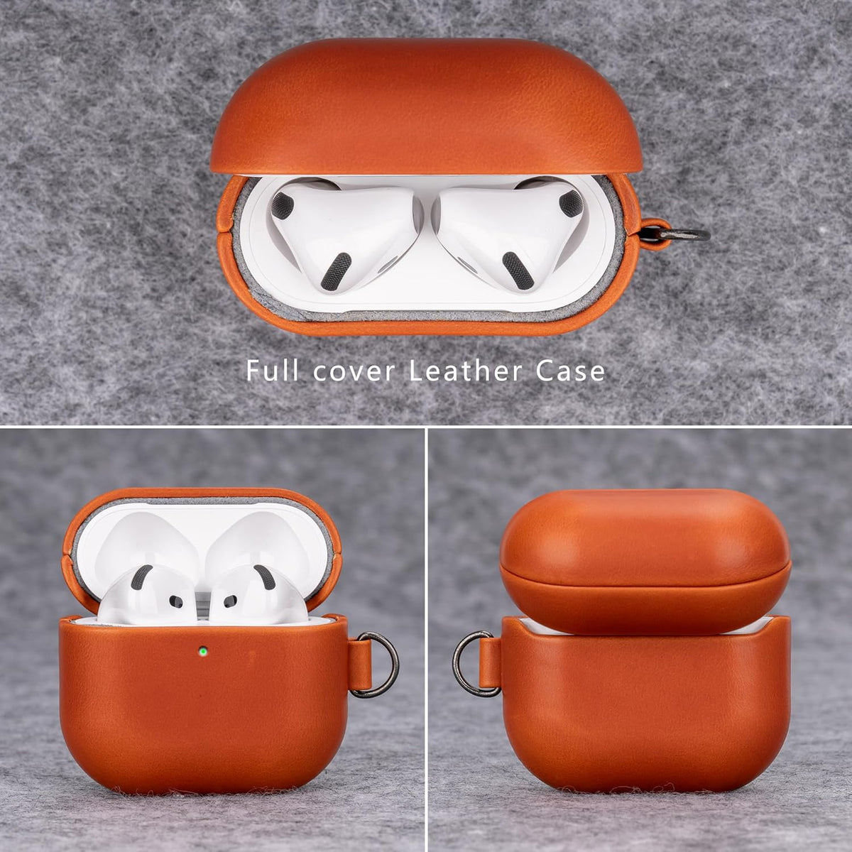 Maogoam Leather Case for AirPods 4 with D Clip Hand Strap, Genuine Veg-Tanned Leather Cover Compatible with AirPods 4th Gen 2024, Patina Finish, Wireless Charging for Stylish Professionals, Orange