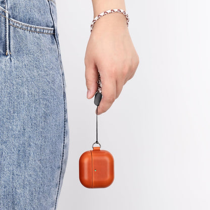 Maogoam Leather Case for AirPods 4 with D Clip Hand Strap, Genuine Veg-Tanned Leather Cover Compatible with AirPods 4th Gen 2024, Patina Finish, Wireless Charging for Stylish Professionals, Orange